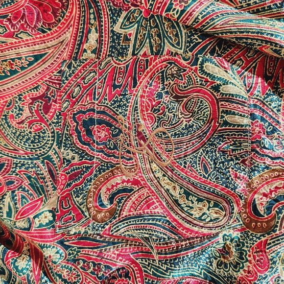 Victorias Secret Night Shirt Womens Sz S Button Up Satin Paisley Red Green Vtg - Picture 9 of 11